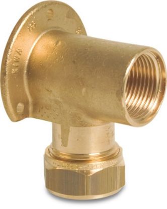 Afbeeldingen van Muurplaat 90° messing 15X½" knel/binnendraad KIWA/GASTEC