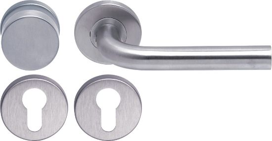 Afbeeldingen van OXLOC Deurkruk/knop + rozet L-model Breda RVS 37-47MM