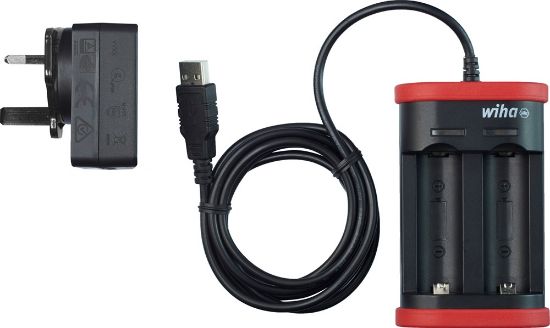 Afbeeldingen van WIHA Acculader met USB en UK stekker t.b.v. 18500 accu