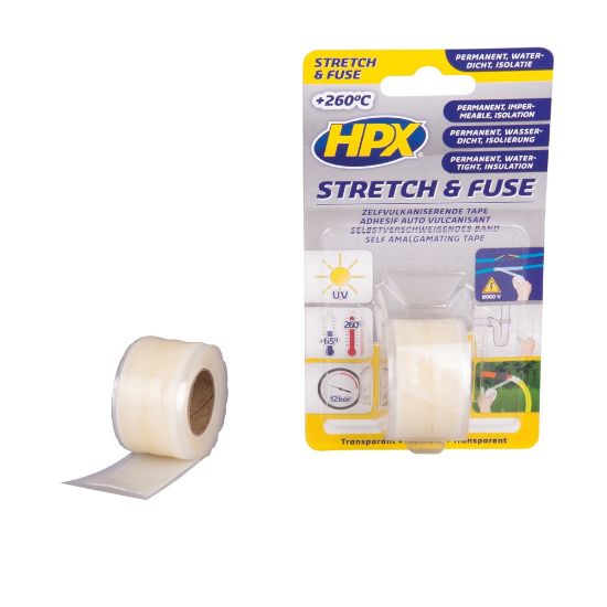 Afbeeldingen van HPX Zelfvulkaniserende tape Stretch & Fuse transparant 25MM 1,80M