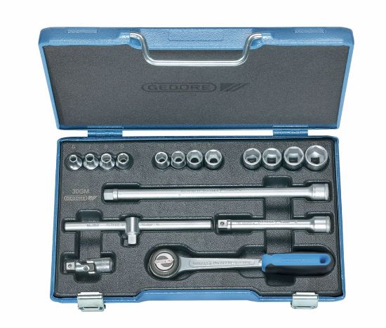 Afbeeldingen van GEDORE Dopsleutelset ⅜" 30 GMU-3 zeskant 6-19MM 17x