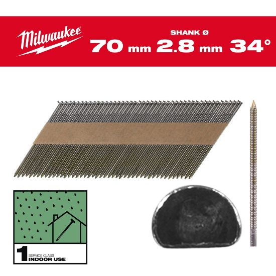 Afbeeldingen van MILWAUKEE Draadnagels gegalvaniseerd D-kop 34° 70MM SC1 2200x