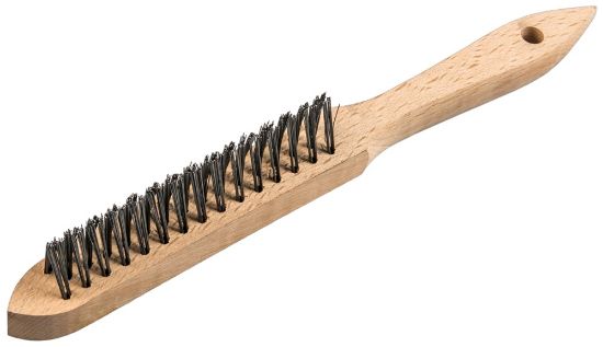 Afbeeldingen van Draadborstel 3-rijig met houten handvat 0,3MM RVS 125X25X290MM