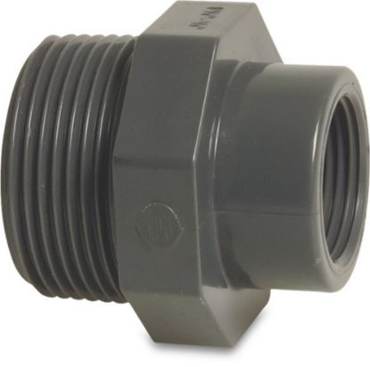 Afbeeldingen van PROFEC Soknippel PVC-U grijs 1"X½" buitendraad/binnendraad 10bar