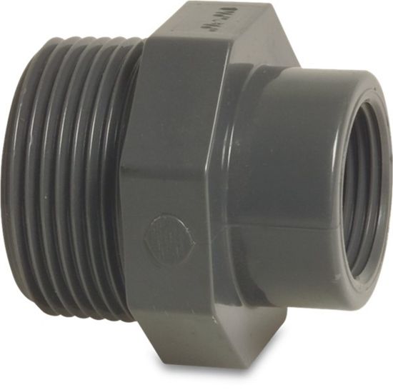 Afbeeldingen van PROFEC Soknippel PVC-U grijs 1"X½" buitendraad/binnendraad 10bar