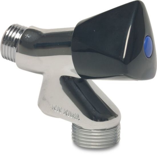 Afbeeldingen van Beluchterkraan met ingebouwde keerklep type DA/EB messing verchroomd ½"X¾" buitendraad 10bar KIWA