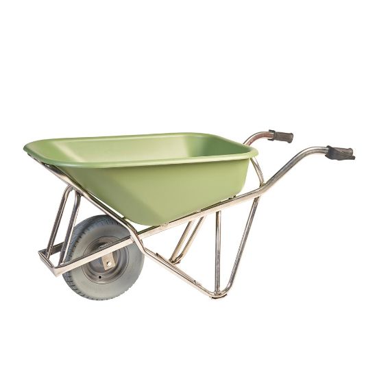 Afbeeldingen van MATADOR Kruiwagen aluminium PROFI-MAX Plus M-151-ALU CTWB HDPE bak groen 90L met breed lekvrij wiel