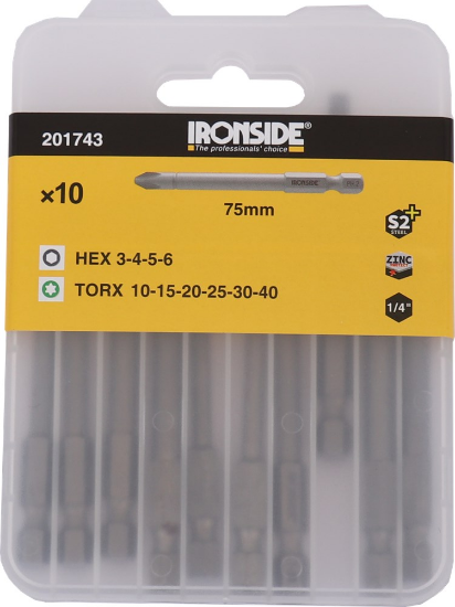 Afbeeldingen van IRONSIDE Bitset ¼" TORX-HEX 75MM 10x