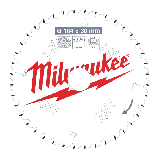 Afbeeldingen van MILWAUKEE Cirkelzaagblad P W hout 184X30X2,1MM Thin Kerf ATB 40T +10°