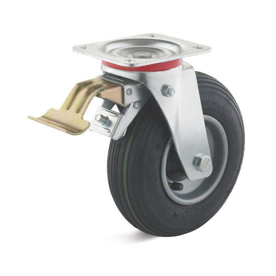 Afbeeldingen van TORWEGGE Zwenkwiel luchtband met plaat en rem LRS1 230X65MM h=255MM 130kg