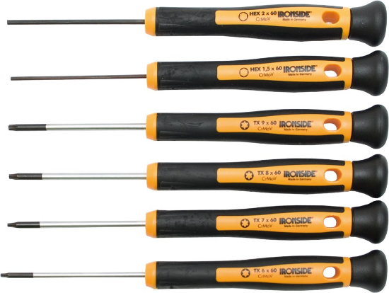 Afbeeldingen van IRONSIDE Precisieschroevendraaierset TX+HEX 6x