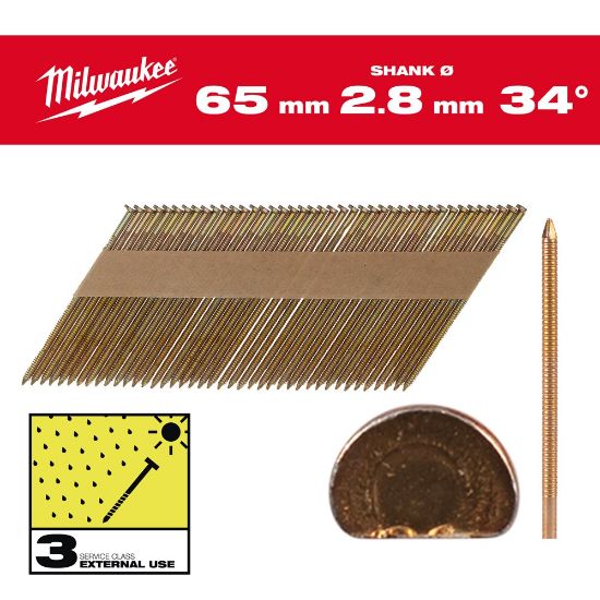 Afbeeldingen van MILWAUKEE Draadnagels thermisch verzinkt D-kop 34° 63MM SC3 2200x