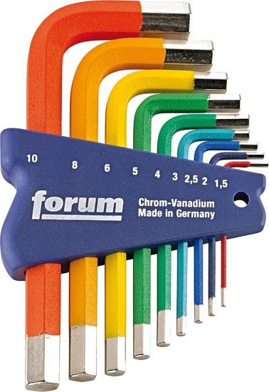 Afbeeldingen van FORUM Inbussleutelset kogelkop DIN911L gelakt 1,5-10MM 9x