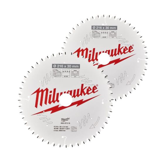 Afbeeldingen van MILWAUKEE Cirkelzaagblad hout 216X30MM 48T/60T 2x