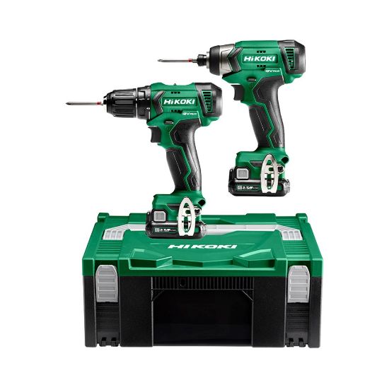 Afbeeldingen van HIKOKI Accu comboset KC12DAWAZ accu boorschroefmachine DS12DA 12V 38Nm + accu slagschroevendraaier 1/4" WH12DA 12V 110Nm 2x 12V 2,5Ah in HSC II