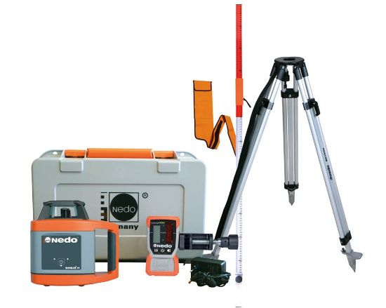 Afbeeldingen van NEDO Rotatielaser SIRIUS 1 H set inclusief laserontvanger ACCEPTOR 2 digital, Heavy-Duty baaklem, aluminium statief (bereik 0,99 m tot 1,68 m), flexilat, universele adapter en hoes laser-klasse 3R 471931