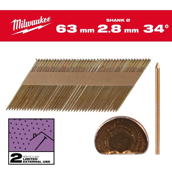 Afbeeldingen van MILWAUKEE Draadnagels gegalvaniseerd D-kop 34° 63X2,8MM SC2 2200x