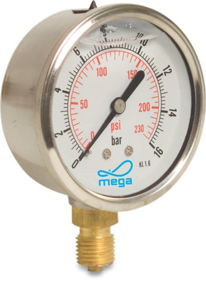 Afbeeldingen van Manometer RVS 0-250bar 63MM ¼" BU