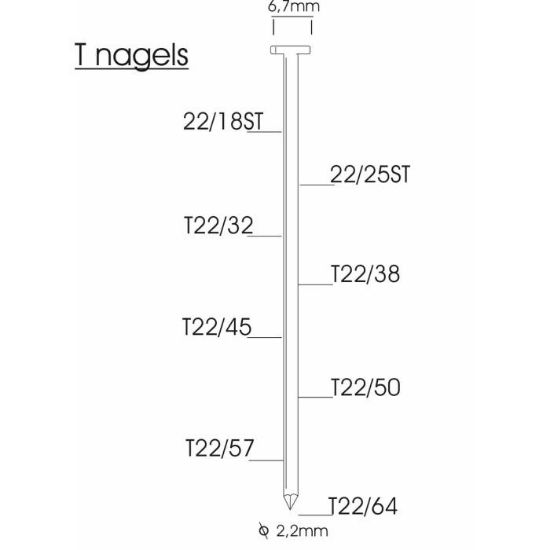 Afbeeldingen van KITPRO BASSO Nagels T staal ST22/25 2000x