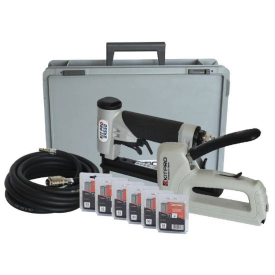 Afbeeldingen van KITPRO BASSO Niettacker S53/16 + handtacker KLR16 + nieten 12000x + slang 5M