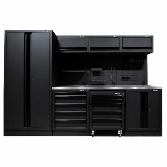 Afbeeldingen van PILLAR Werkplaatsinrichting Modulair – RVS werkblad – diepte 61,5CM – Midnight Black design