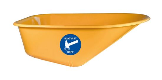 Afbeeldingen van Gele kunststof HDPE kruiwagenbak 90L