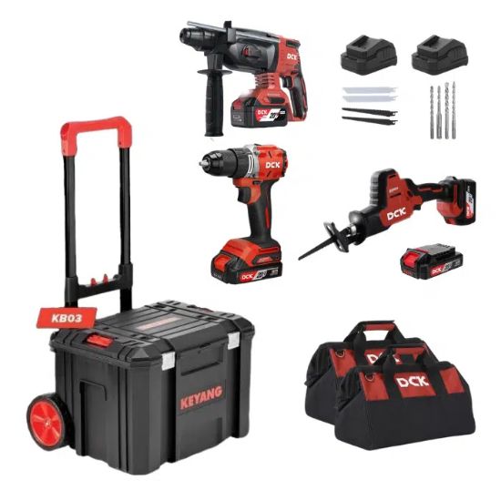 Afbeeldingen van DCK Plumberset 20V Accu Gereedschap Set – Reciprozaag, Boorhamer & Boor-/Schroefmachine in Trolley
