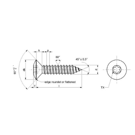 Afbeeldingen van Zelftappende plaatschroef bolverzonkenkop TORX DIN7983 RVS A4 4,2X16MM