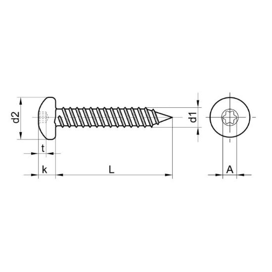 Afbeeldingen van Zelftappende plaatschroef pancilinderkop TORX DIN7981 RVS A2 6,3X19MM